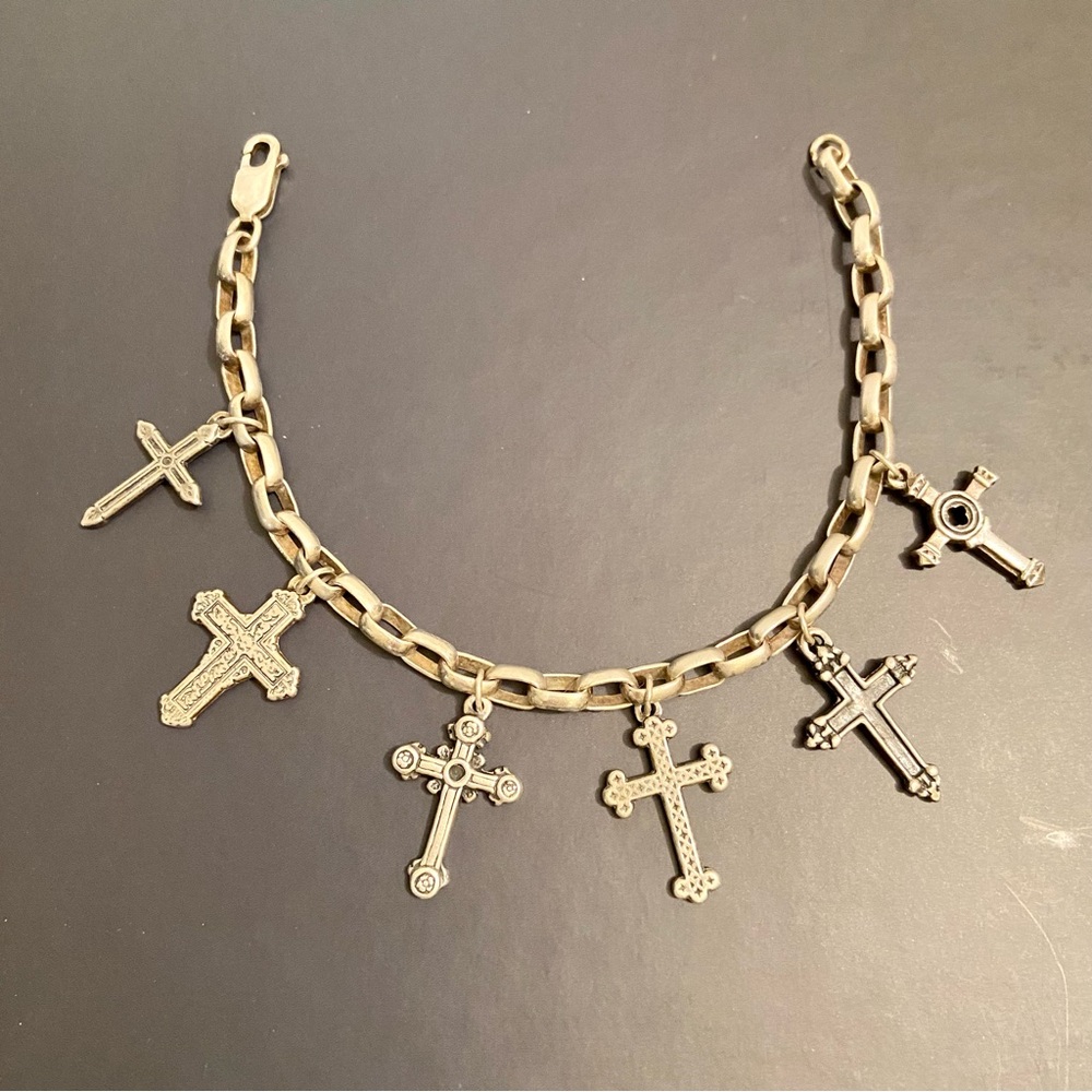 ✨Lee Michaels Jose Balli New Orleans 925 Sterling Silver Cross Charm Bracelet